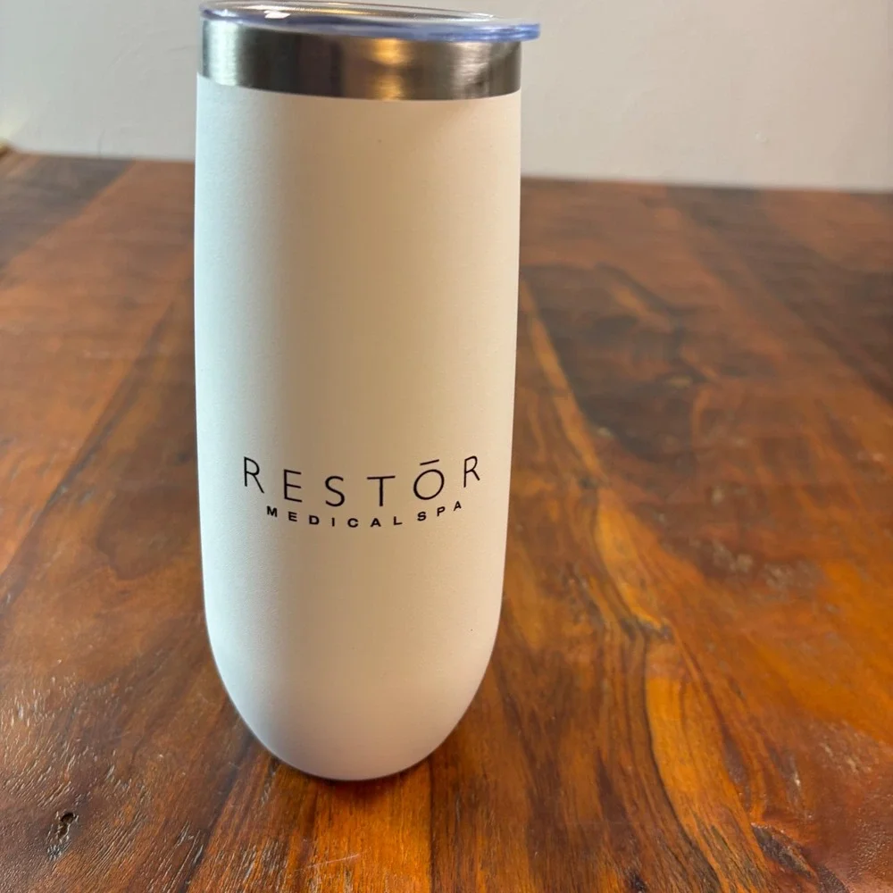 Restor Medical Spa 14oz Insulated Champagne Flute Tumbler White Matte Lid 724585